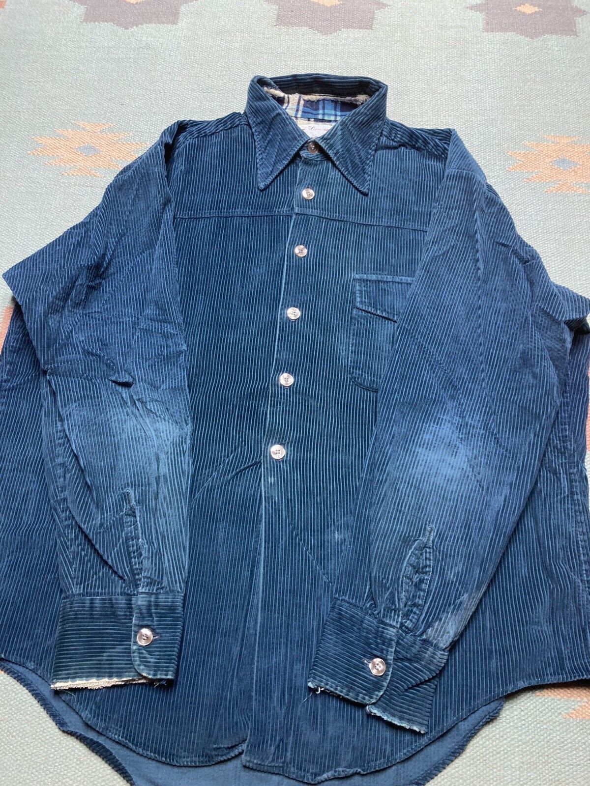 Vintage VTG 60s wide wale corduroy button shirt donegal navy blue XL Size US XL / EU 56 / 4 - 2 Thumbnail