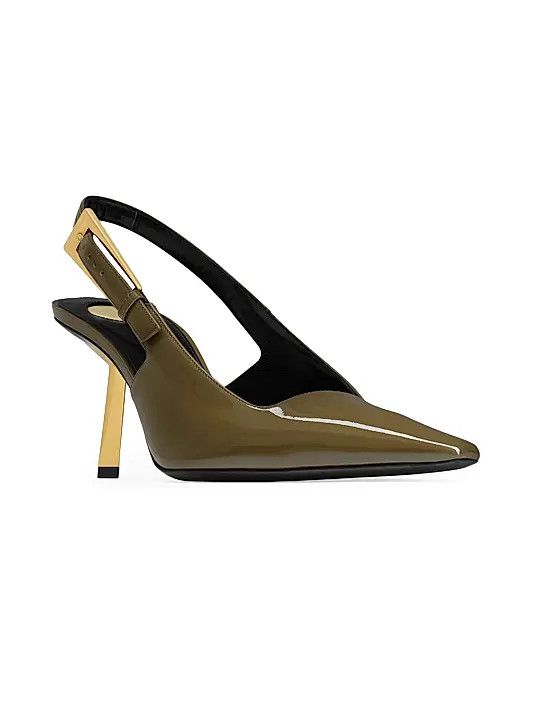 Saint Laurent Paris os11x0126 Lee Slingback Pumps in Patent Leather Kaki Green Size US 11 / IT 41 - 2 Thumbnail