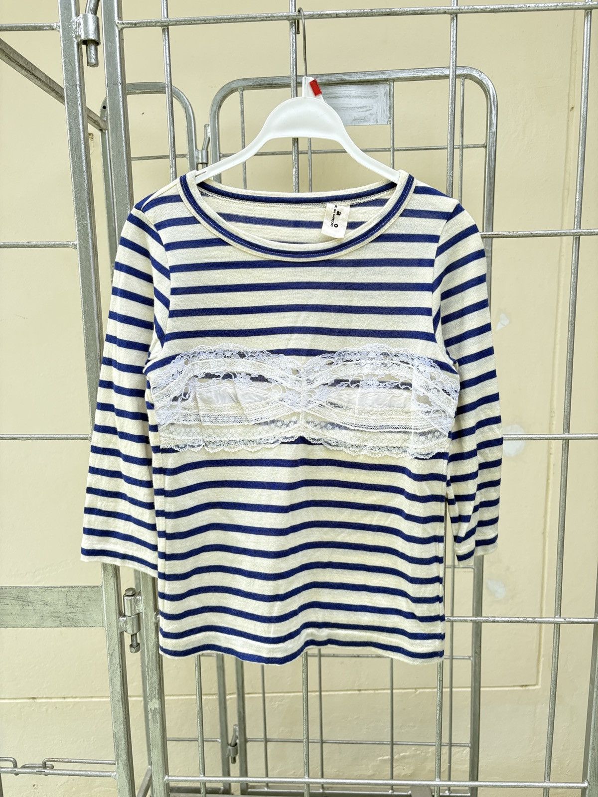 Comme des Garcons t a o Comme des Garcons cut lace bra stripe tee Size M / US 6-8 / IT 42-44 - 1 Thumbnail
