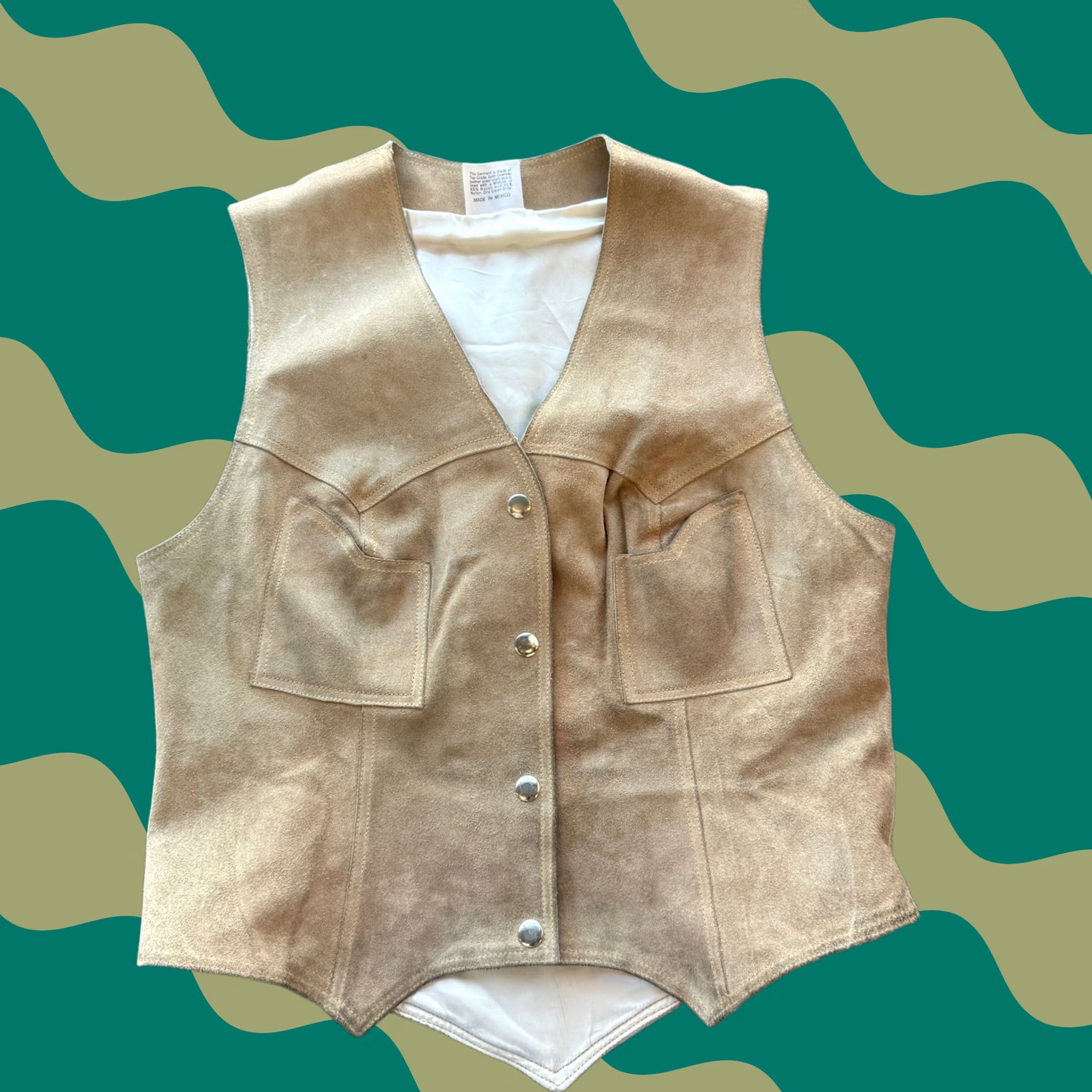 Vintage VINTAGE Y2K Cowhide Leather California Women's Fitted Button Front Vest Small Beige Size S / US 4 / IT 40 - 1 Thumbnail