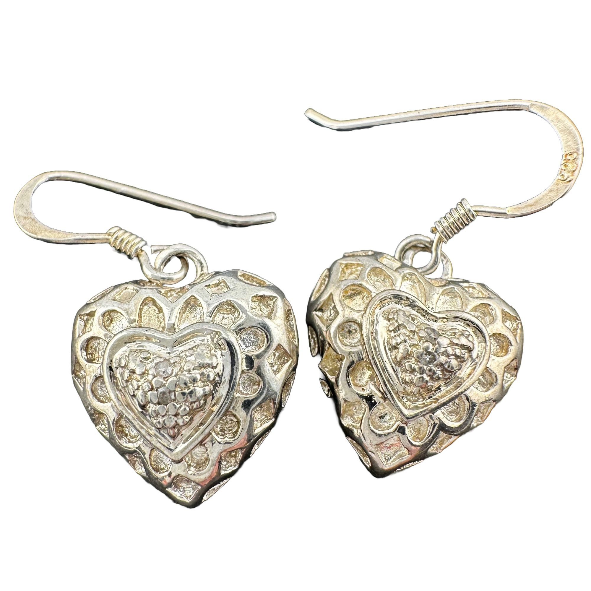 Other Sterling Silver Heart Dangle Earrings with Small Diamond Size ONE SIZE - 1 Thumbnail