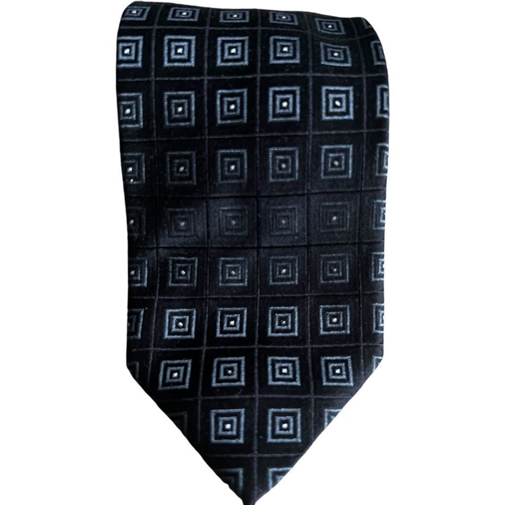 Hugo Boss Hugo Boss Men's Silk Tie Black Gray Geometric Square Pattern Size ONE SIZE - 1 Thumbnail