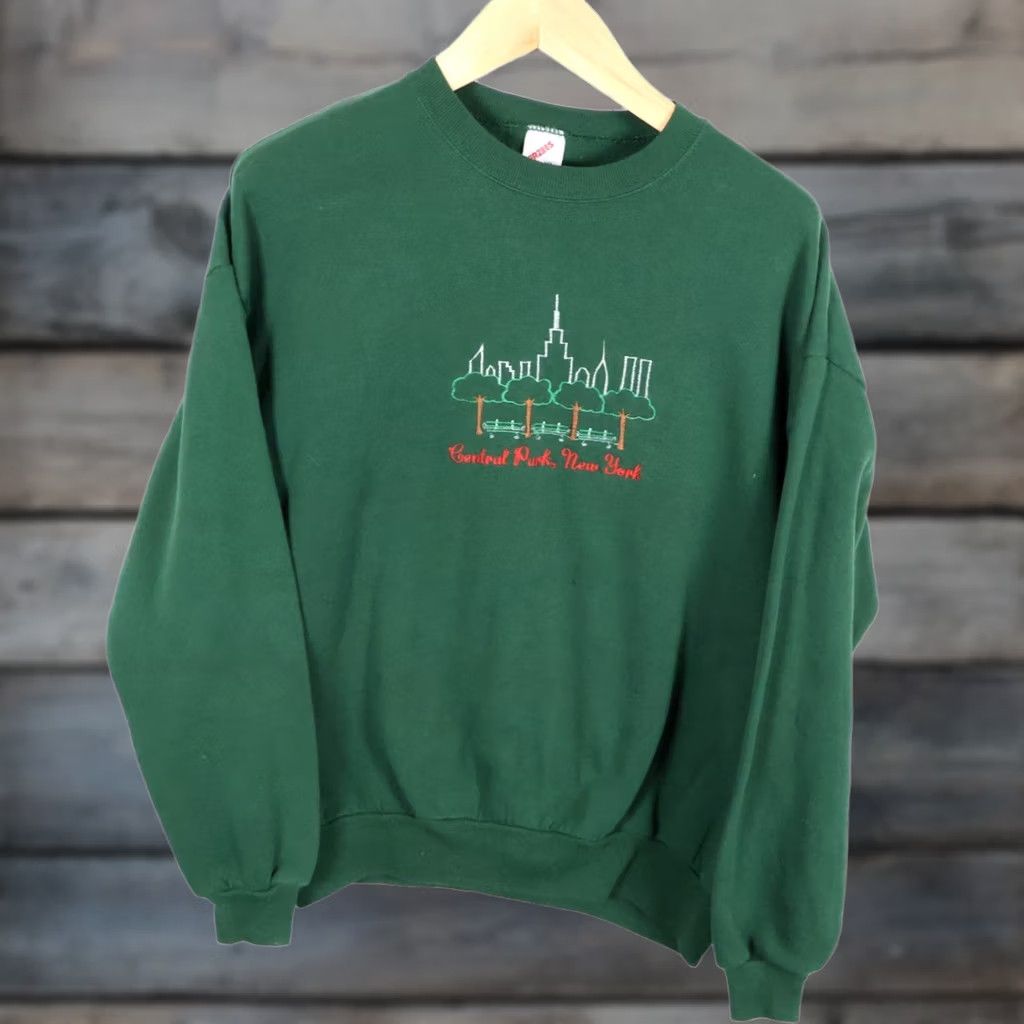 Jerzees VINTAGE Jerzees Sweatshirt Central Park New York City Embroidered Adult XL Green 90s VTG Mens Size US XL / EU 56 / 4 - 1 Thumbnail