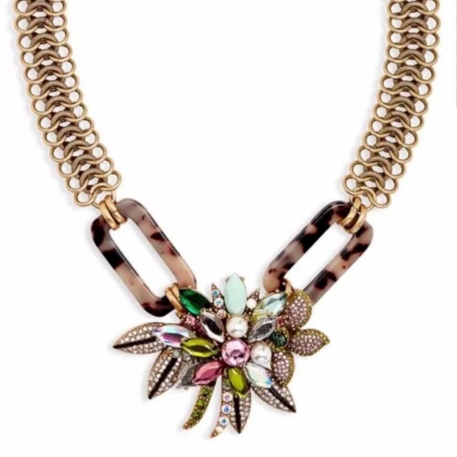Vintage Stella & Dot Statement Floral Necklace Mixed Media Gold Tone Size ONE SIZE - 5 Thumbnail