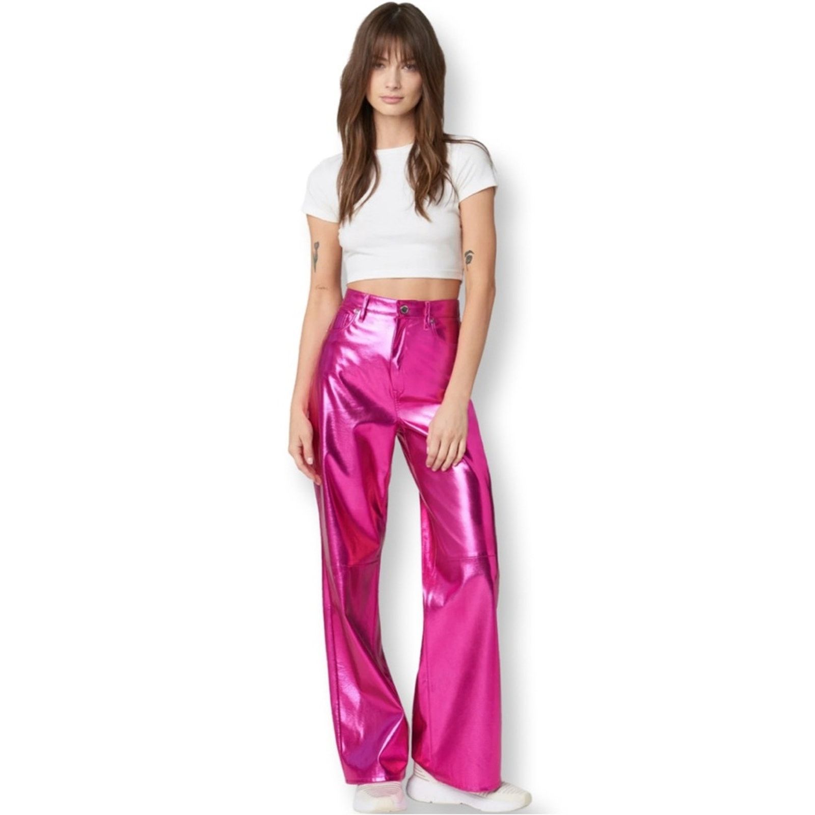 BLANKNYC [BlankNYC] NWT Hot Pink Faux Leather Wide Leg Franklin Pant Size 28" / US 6 / IT 42 - 1 Thumbnail