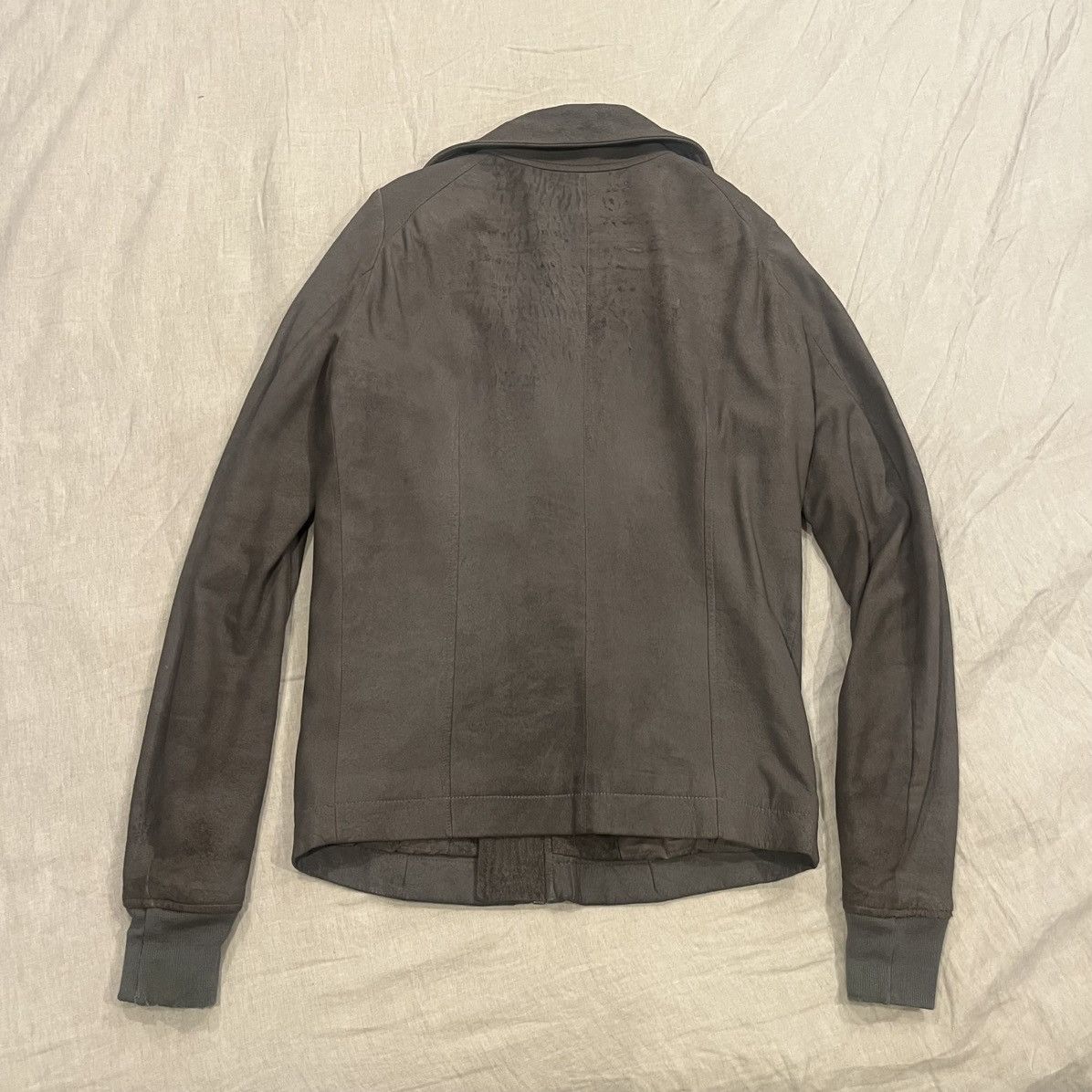Rick Owens Rick Owens High Neck Intarsia Jacket in LBQ Lamb Suede, Dust Size US S / EU 44-46 / 1 - 2 Thumbnail