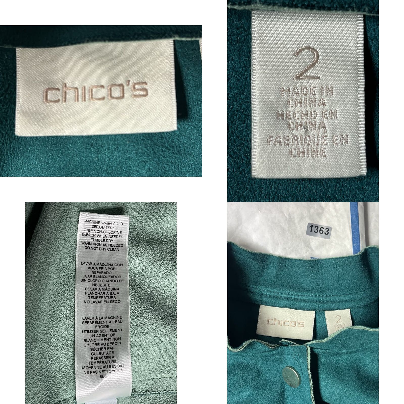 Vintage Chicos Jacket Emerald Green Size 2 Faux Suede Lining Snap Pocket Basic Jacket Women Size XS / US 0-2 / IT 36-38 - 8 Thumbnail