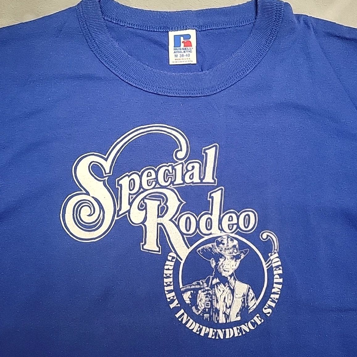 Vintage VINTAGE Cowboy Shirt Mens M Blue Single Stitch Russell Tee Size US M / EU 48-50 / 2 - 2 Thumbnail