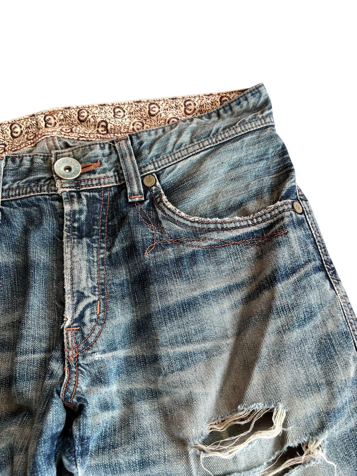 Edwin Vintage Flare Edwin 503 Blue Trip Clawmark Distress Jean Size US 33 - 9 Thumbnail