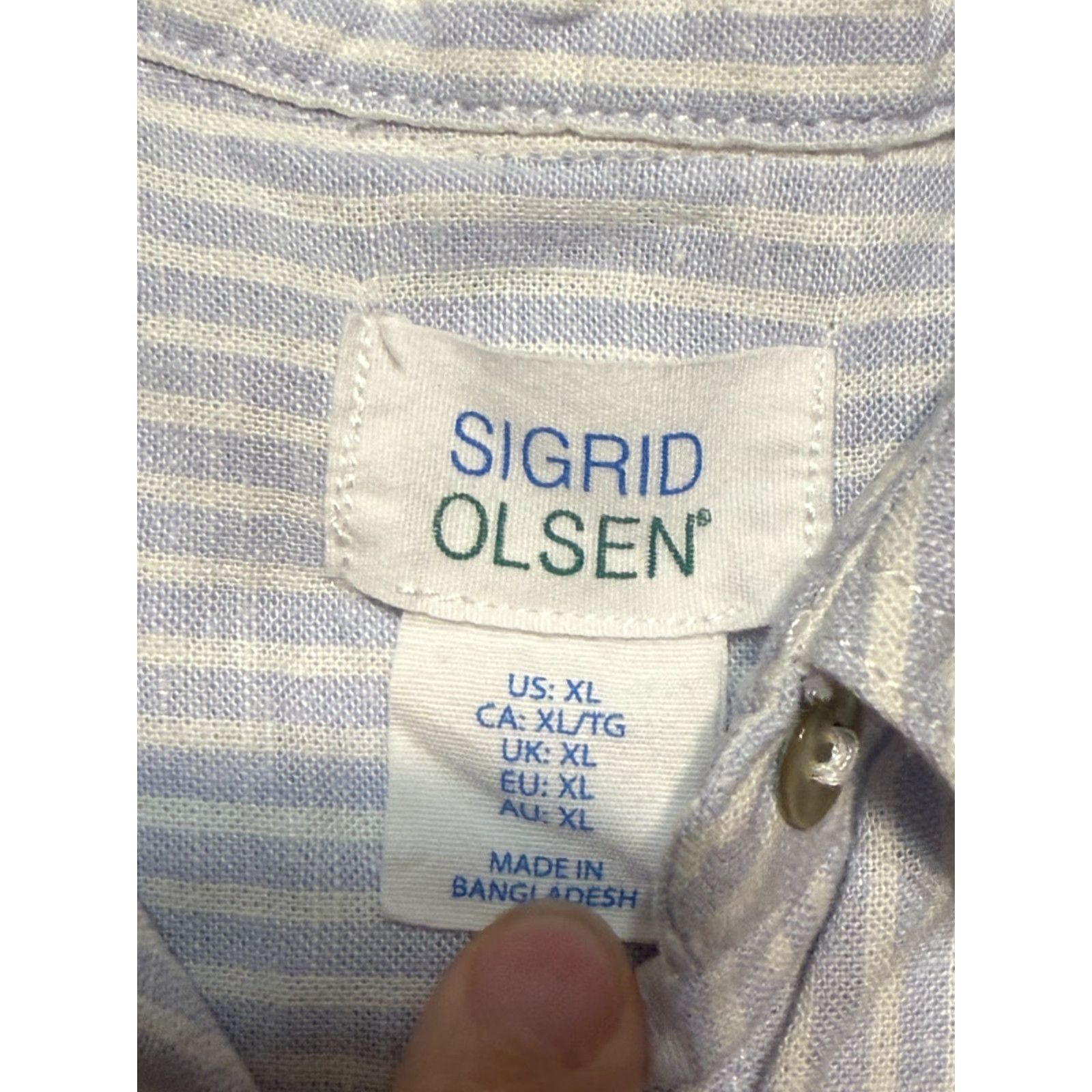 Vintage Sigrid Olsen Shirt Women's XL White Blue Striped Long Sleeve Button Up Size XL / US 12-14 / IT 48-50 - 5 Thumbnail