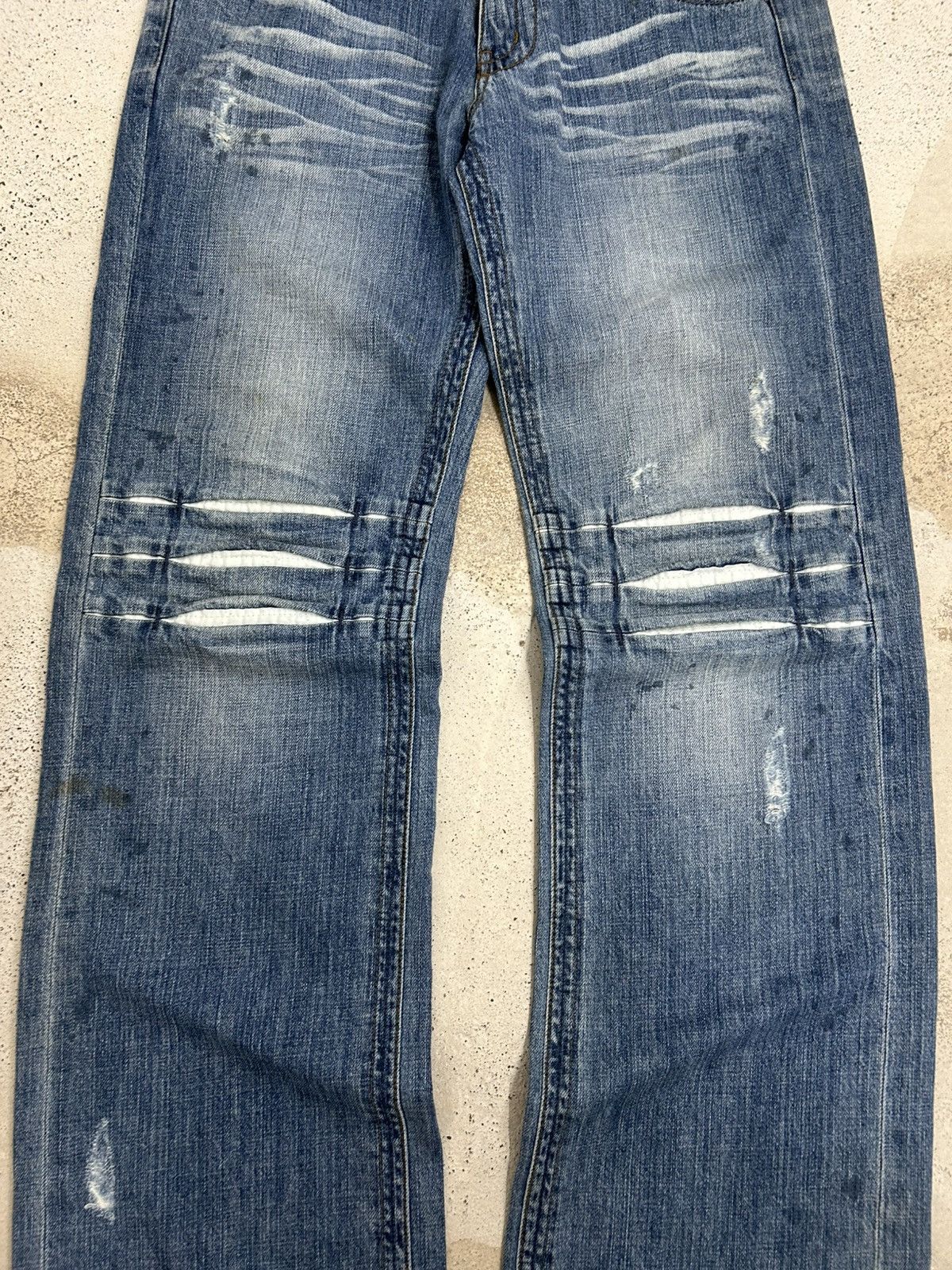 Japanese Brand Cook Jeans Baggy Distressed Denim Knee Panel Whisker Stacked Size US 31 - 8 Thumbnail