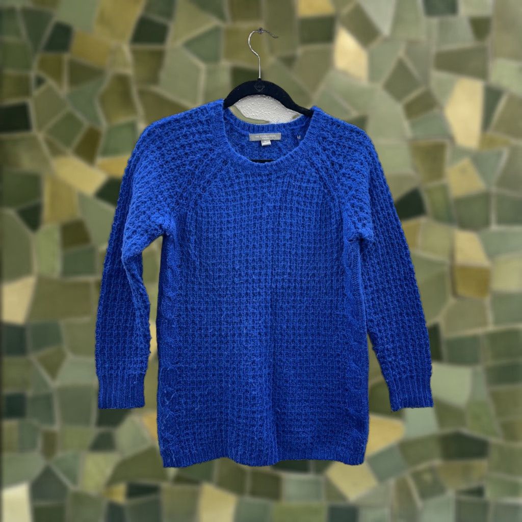 Vintage NY Collection Womens Sweater Petite Large Blue Knit Pullover Round Neck Long Sleeve Solid Regular Collarless Size L / US 10 / IT 46 - 1 Thumbnail
