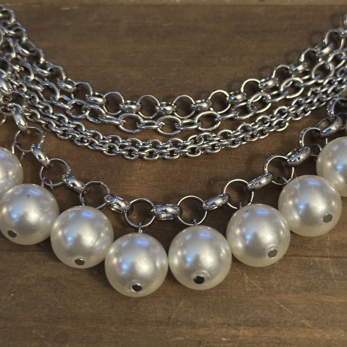 Other Silver multi strand layered chunky pearl dangle necklace Size ONE SIZE - 3 Thumbnail