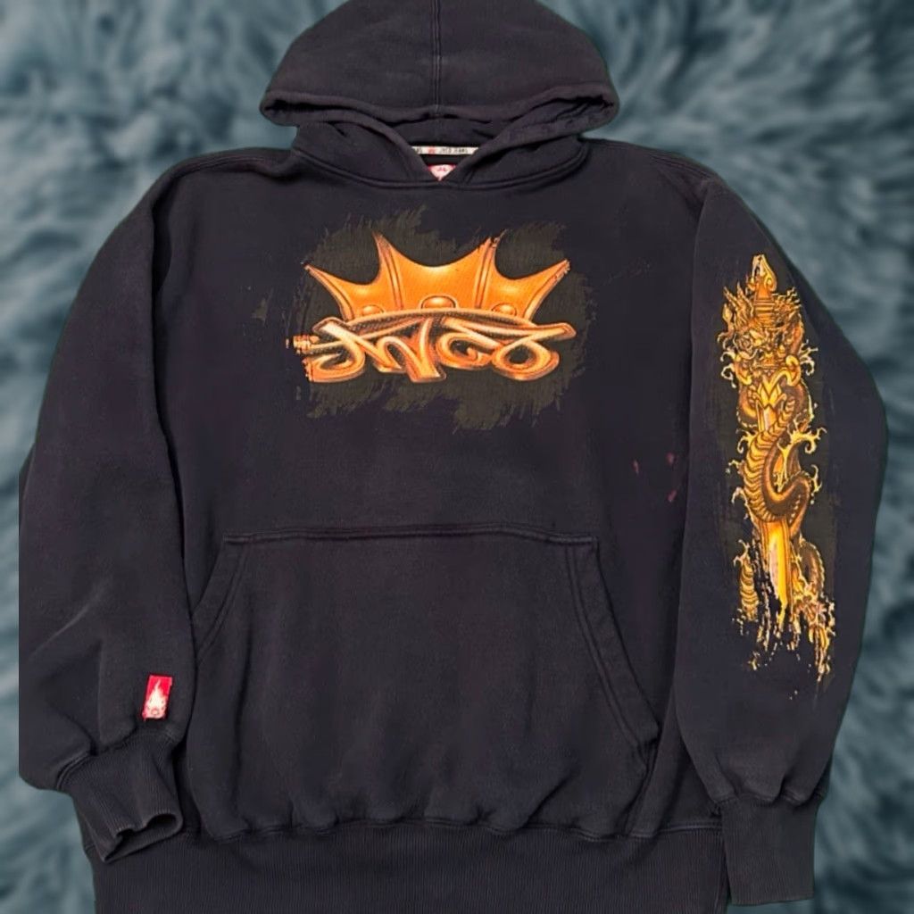 Vintage JNCO Jeans Crown Logo Flames Tribal Dragon VTG Hoodie