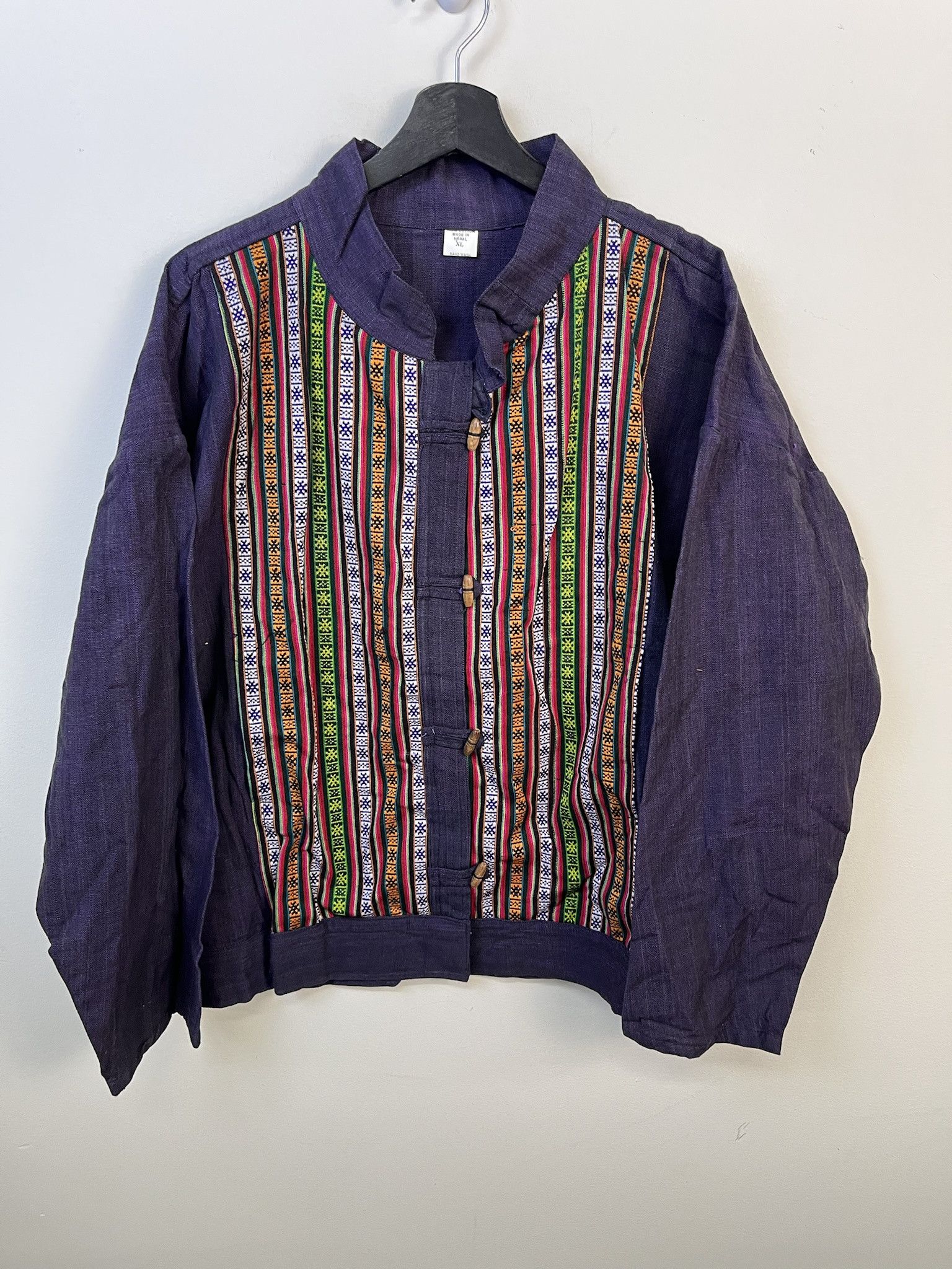 Vintage Vintage Vest 1980s Nepalese Purple Pattern Striped Wooden Toggle Button Up Shrit Size XL Size US XL / EU 56 / 4 - 1 Thumbnail