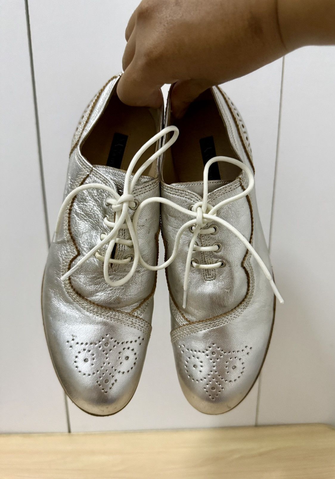 Yohji Yamamoto Kayo Nakamura x Yohji Yamamoto Silver Metallic Brogues shoes Size US 5 / EU 37 - 6 Thumbnail