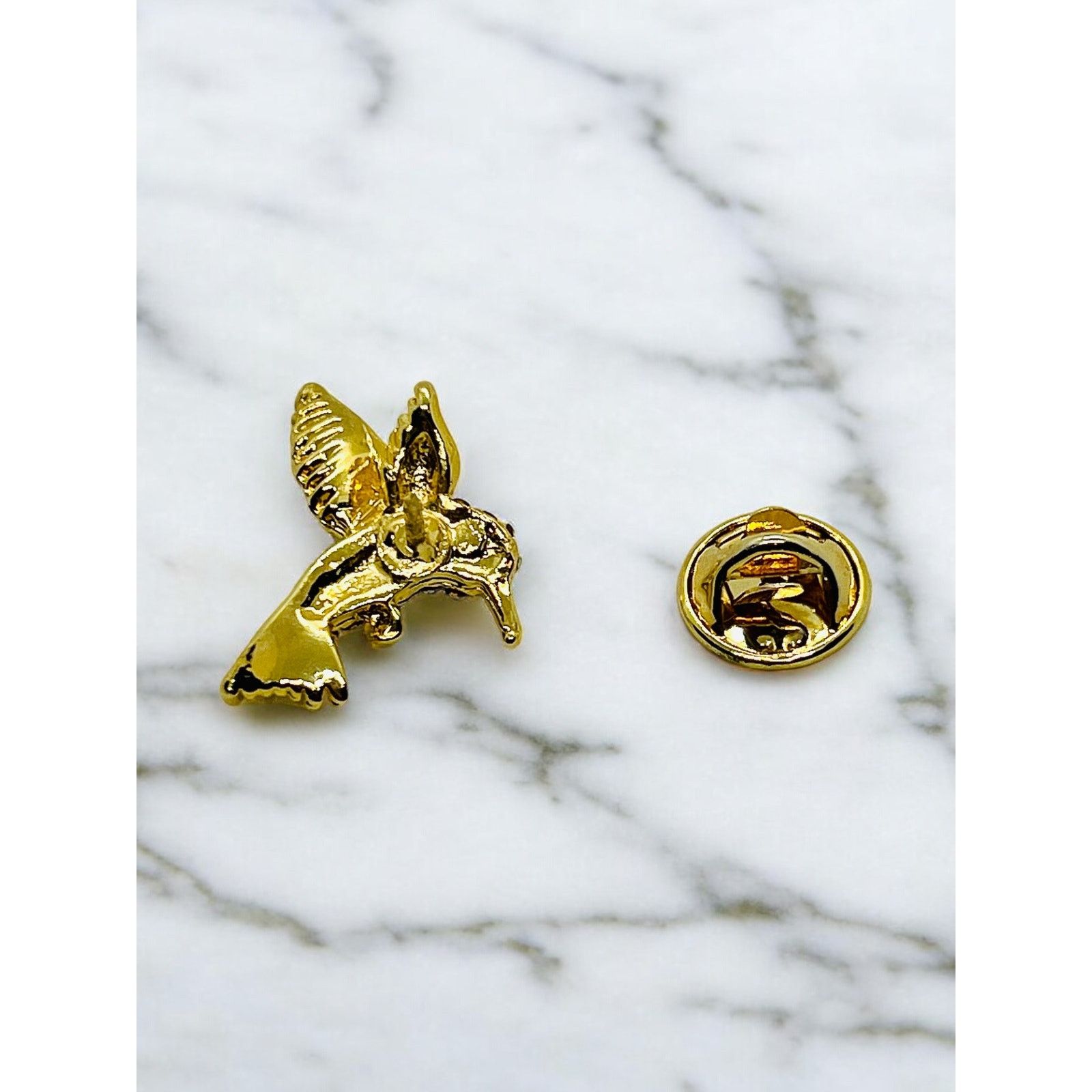 Vintage Hummingbird Pin-Crystals-Green Eye-Gold Tone-Brooch-Tie Tact Size ONE SIZE - 4 Thumbnail