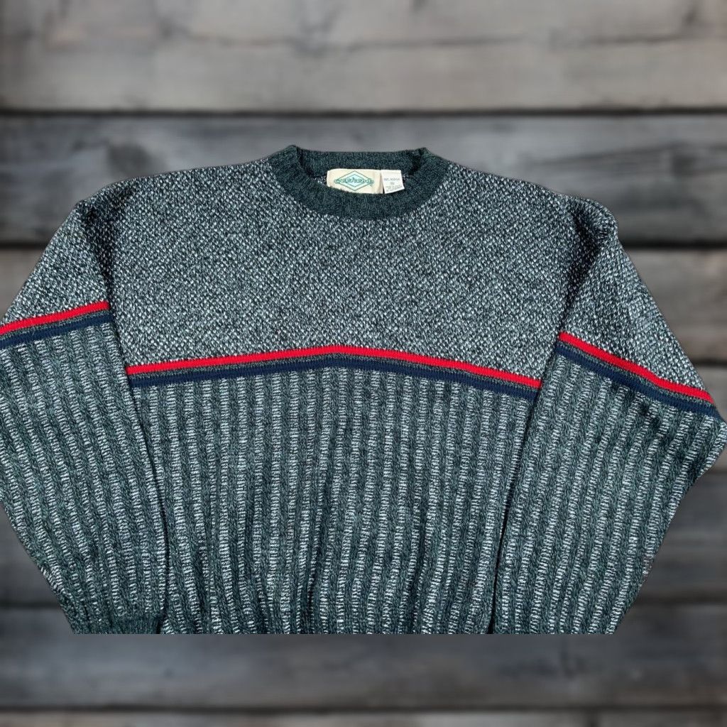 Vintage VINTAGE Weekends Sweater 90s Striped Chunky Knit Adult XL Gray Red Pullover Mens Size US XL / EU 56 / 4 - 1 Thumbnail