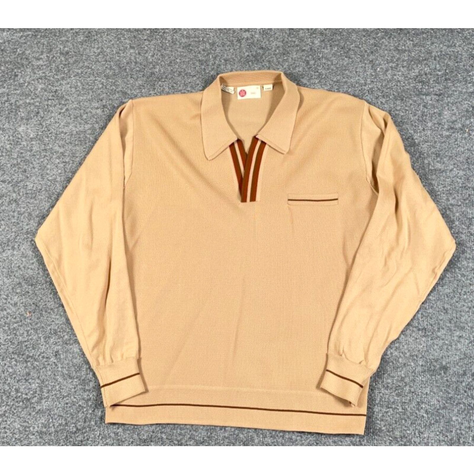 image of VTG 70's Kings Road Johnny Collar Knit Sweater Adult XL Beige Rockabilly REtro in White, Men's