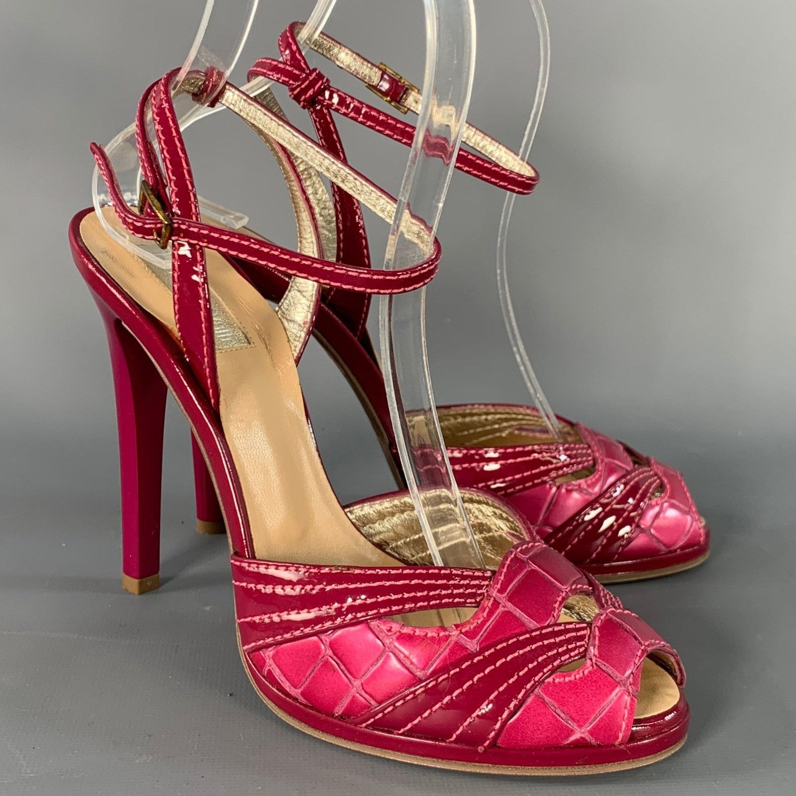 Roberto Cavalli Size 6 Pink Mixed Materials Patent Leather Platform Sandals Size US 6 / IT 36 - 1 Thumbnail