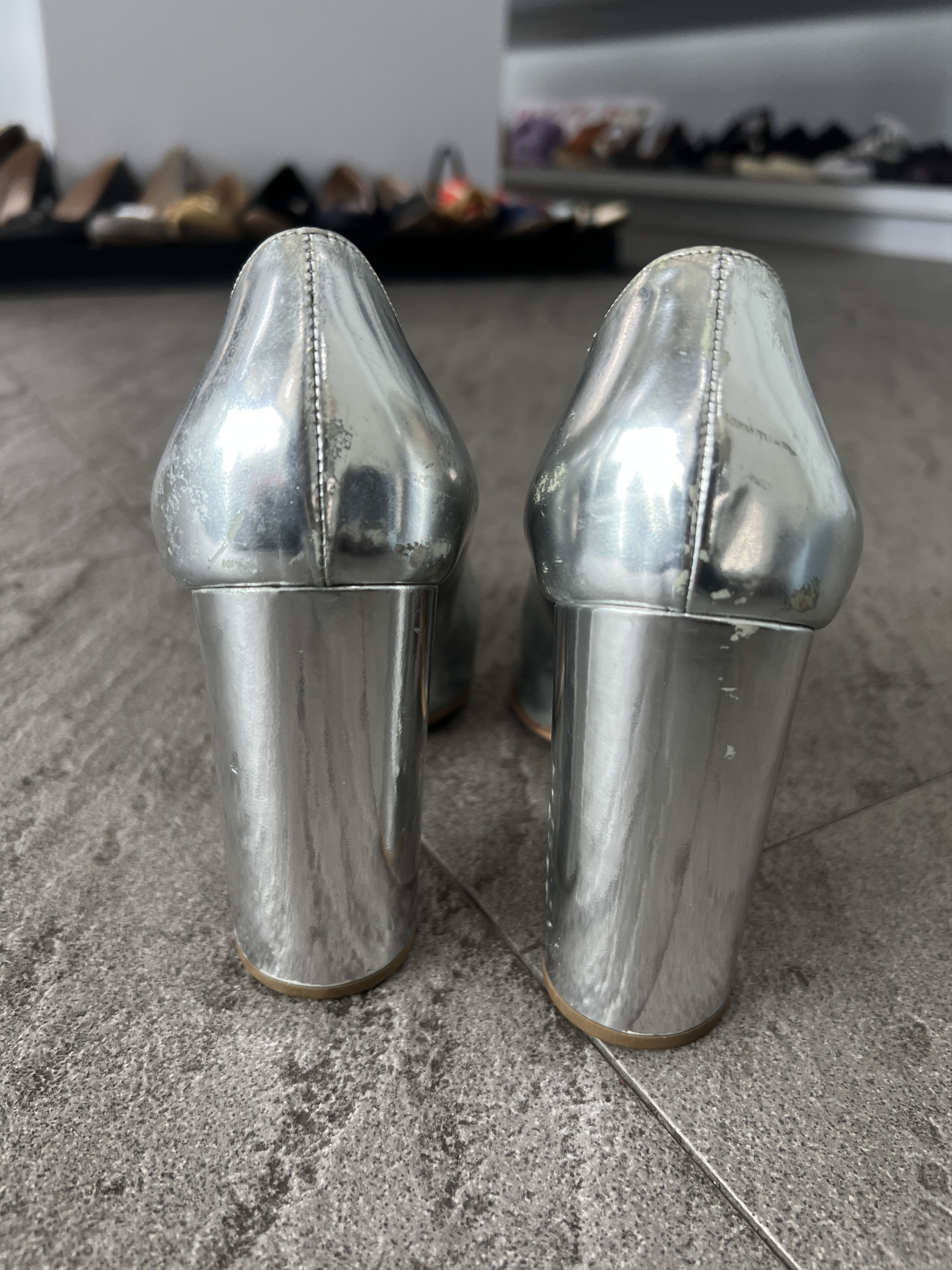 Prada Prada Silver Metallic Block Heel Pumps EU38 Size US 8 / IT 38 - 7 Thumbnail