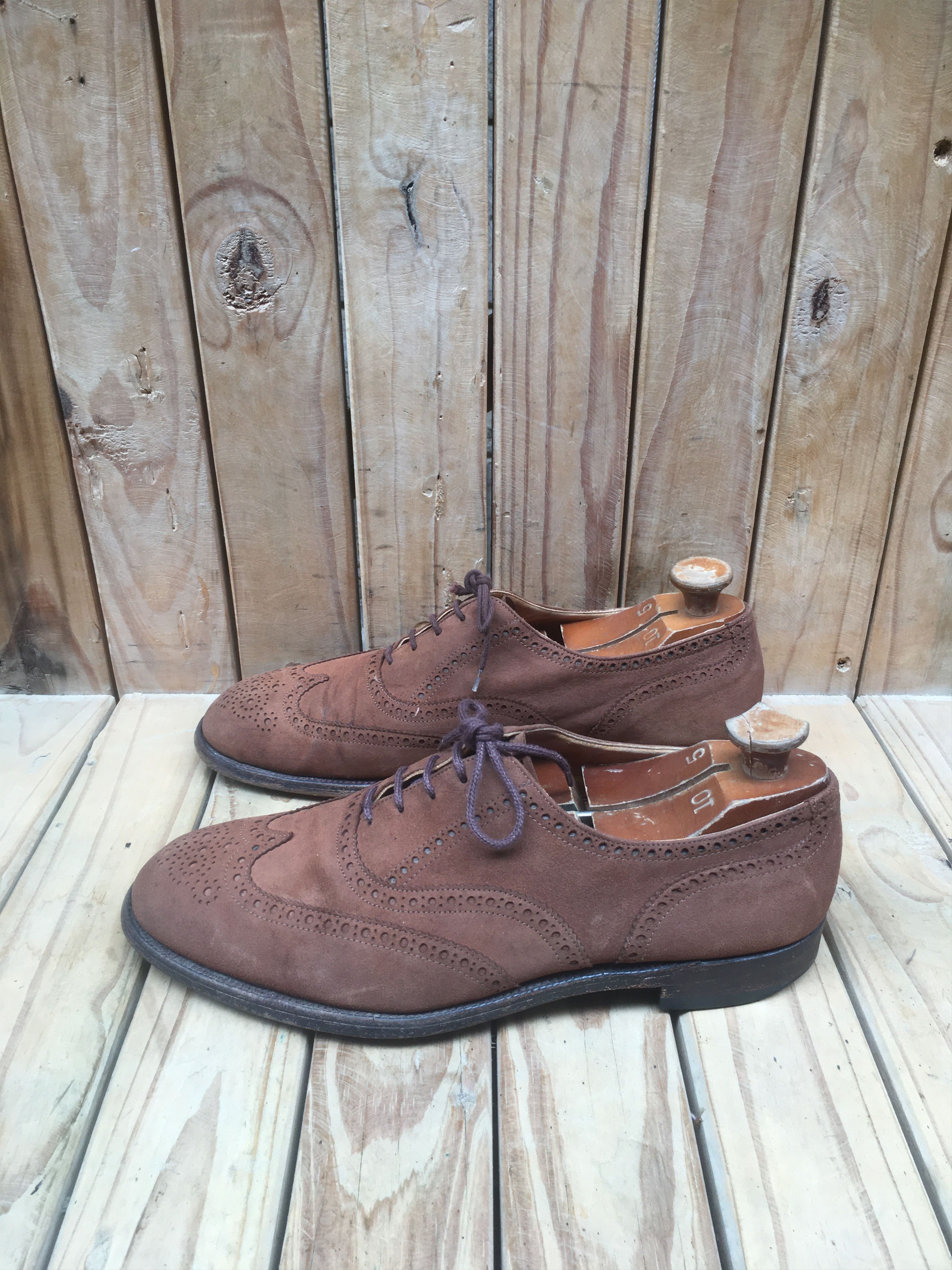 Tricker's Trickers Full Wing Tip suede Brown Mens Dress Shoes USA 11 Size US 11 / EU 44 - 11 Thumbnail