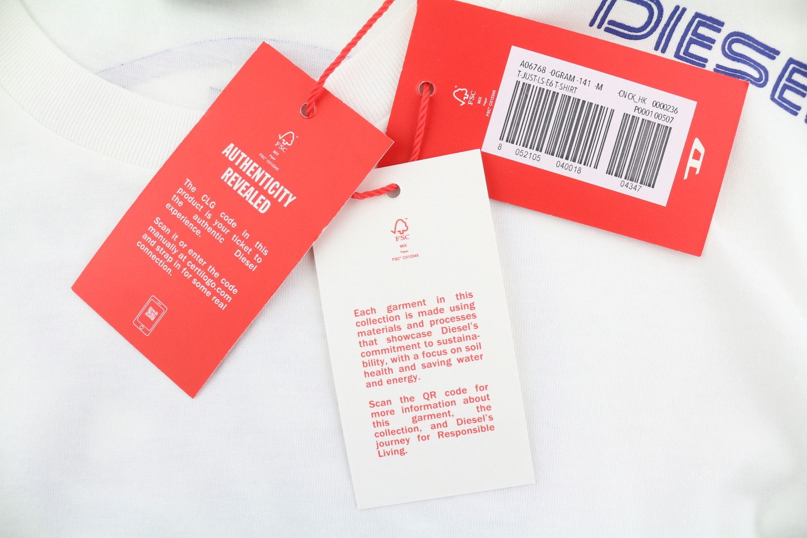 Diesel T-JUST-LS-E6 M White Crew Logo T-Shirt 41151 Size US M / EU 48-50 / 2 - 6 Thumbnail