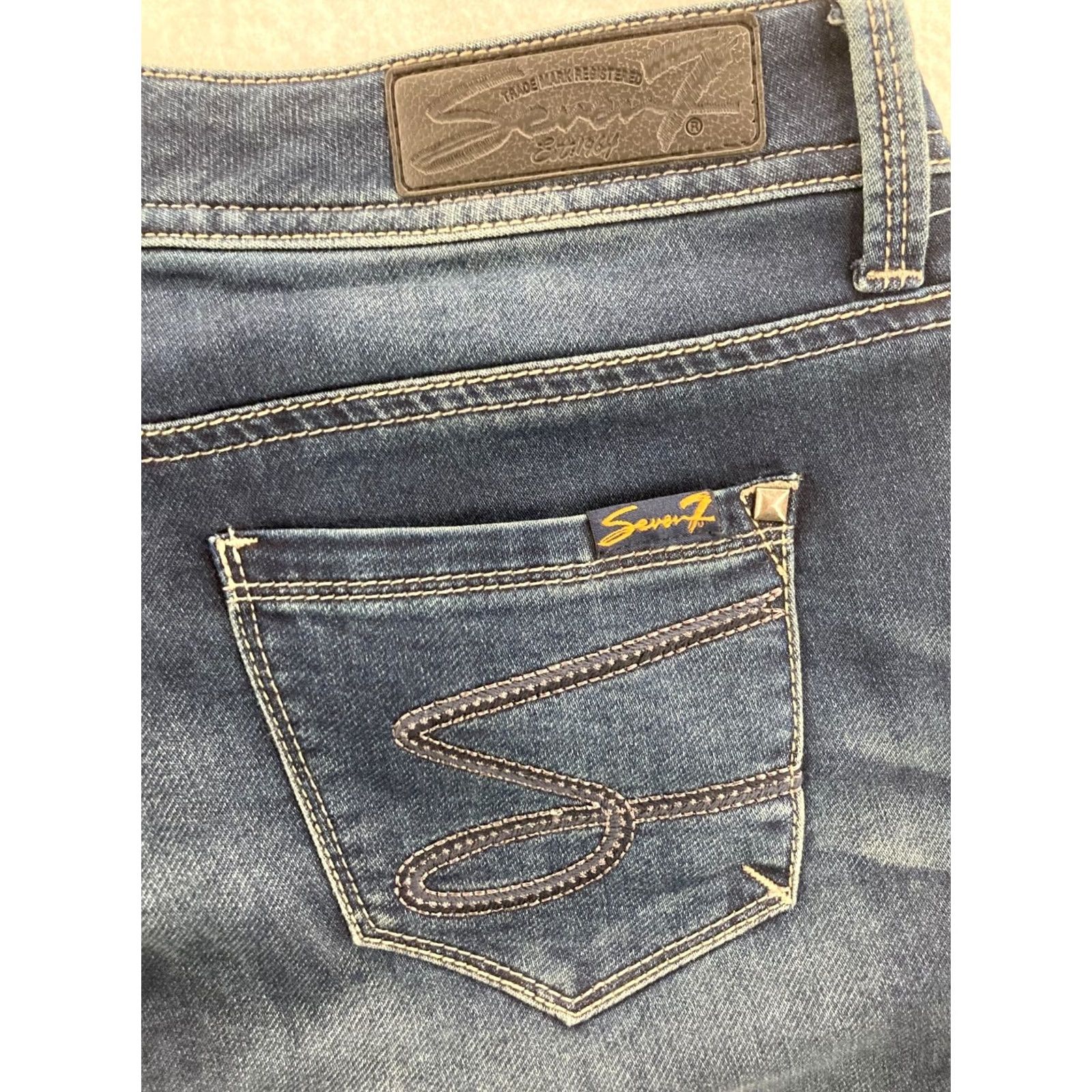 Vintage Seven7 Premium Straight Jeans Womens 4 Blue Denim Stretch Mid-Rise Slim 5-Pocket Design Bags/Suspenders Notation? Size 27" / US 4 / IT 40 - 7 Thumbnail