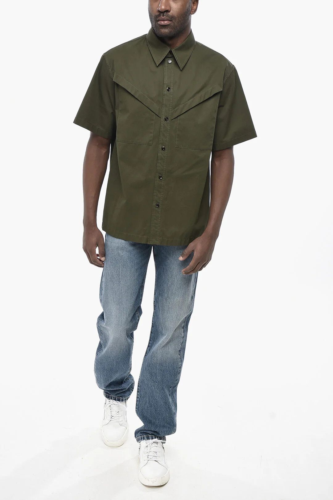 Bottega Veneta og1mm0426 Cotton Short-Sleeve Shirt in Green Size US S / EU 44-46 / 1 - 4 Thumbnail