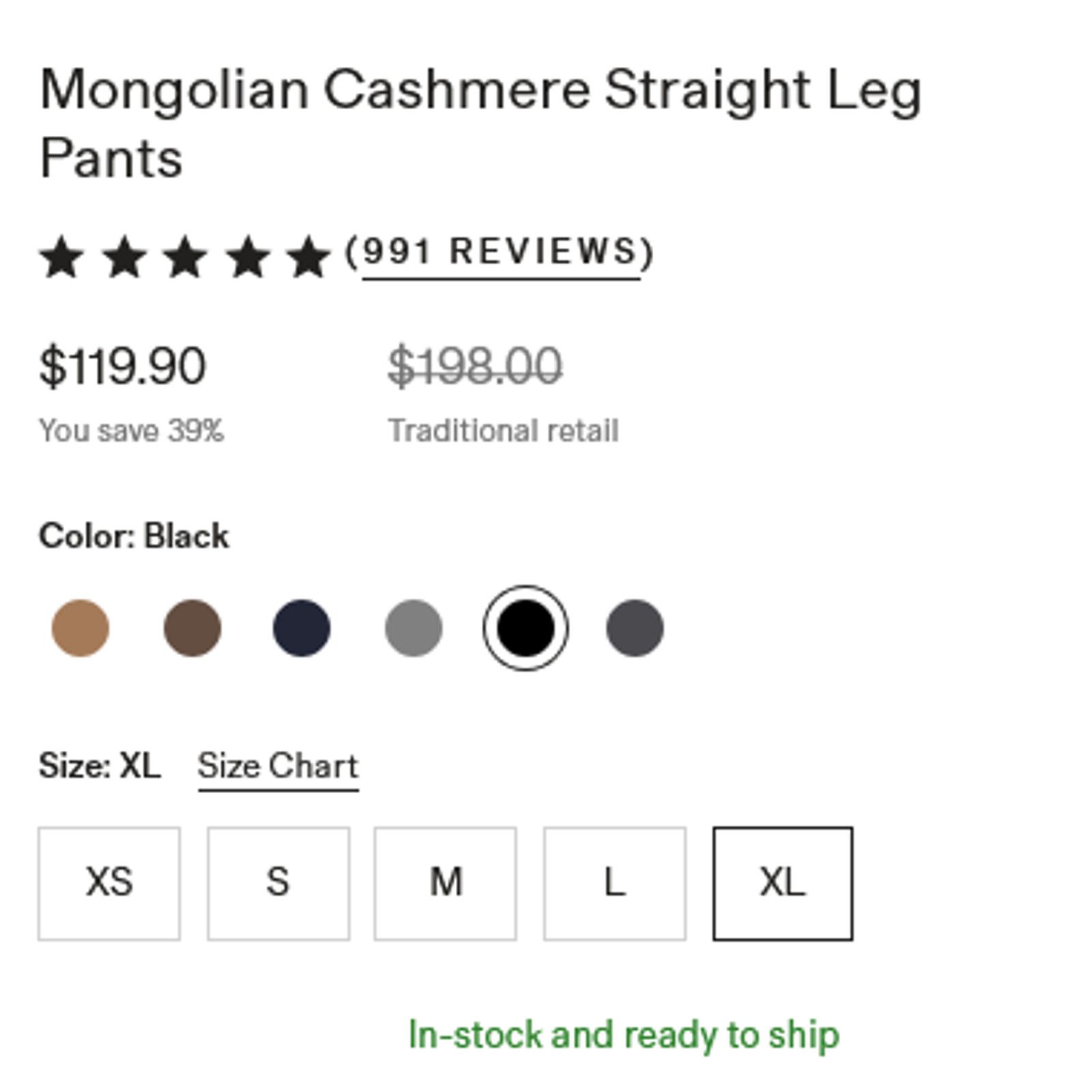 Quince LL Quince Cashmere Straight Leg Pants Black XS NWT Size 26" / US 2 / IT 38 - 5 Thumbnail