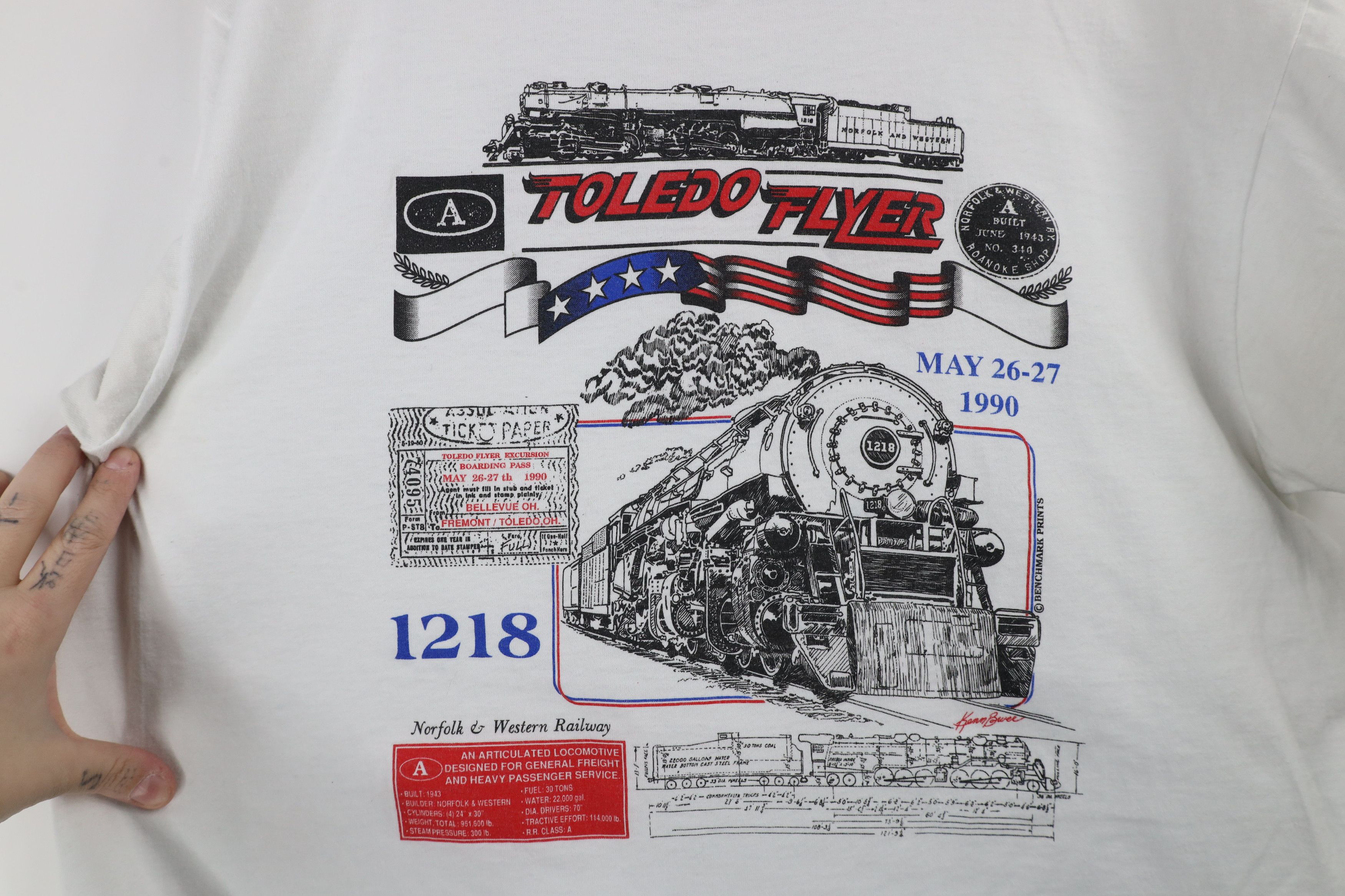 Vintage Vintage 90s Flyer Locomotive Train Short Sleeve T-Shirt USA Size US XL / EU 56 / 4 - 4 Thumbnail