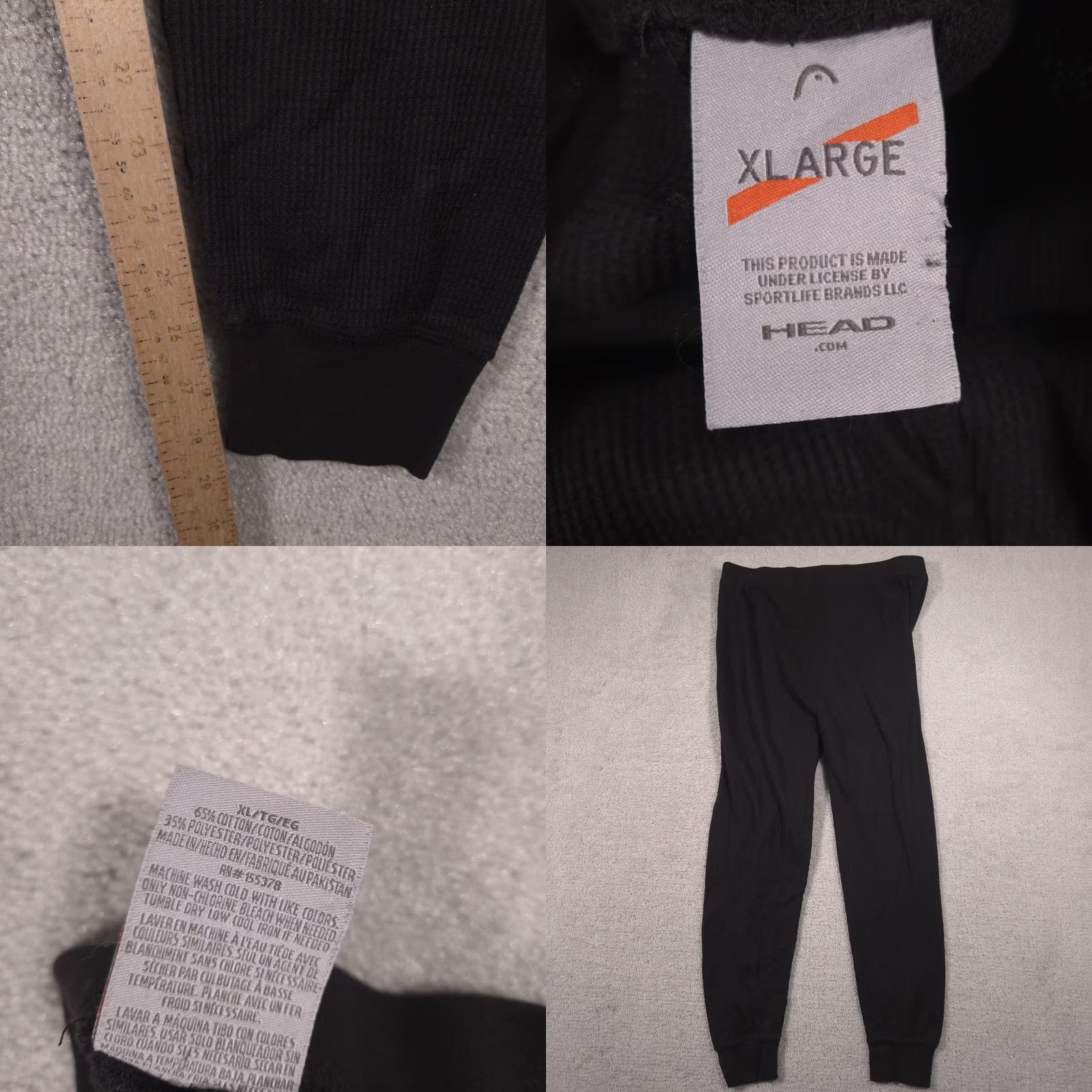 Vintage HEAD Thermal Underwear Pants Mens XL Black Long Johns Base Layer Knit Jersey Cotton Polyester Thermal Size US 36 / EU 52 - 8 Thumbnail