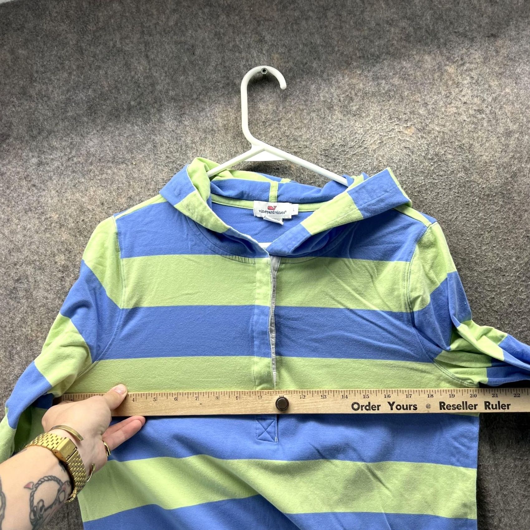 Vineyard Vines Vineyard Vines Shirt Womens Large Blue Green Stripe Hooded Collared Long Sleeve Size L / US 10 / IT 46 - 6 Thumbnail