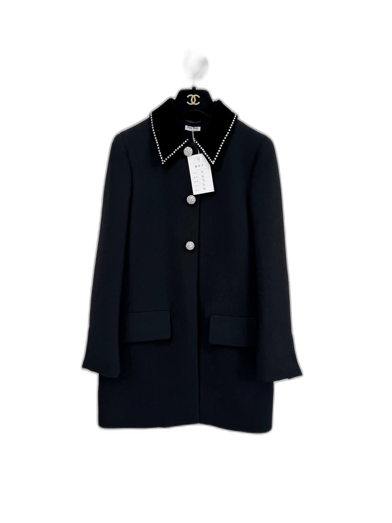 Miumiu Water Rhinestone Wool Coat -2505