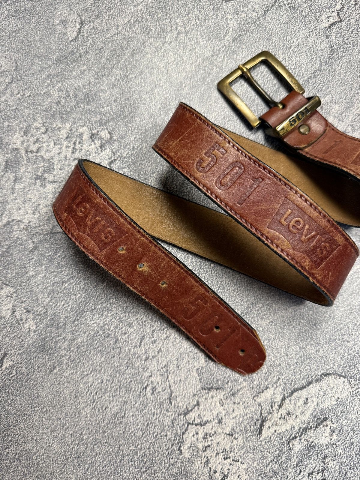 Levi's Vintage Distressed Faded Levi’s 501 Leather Belt Opium Y2K Size ONE SIZE - 3 Thumbnail