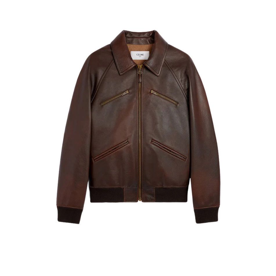 Celine CELINE $6900 Dark Brown Natural Leather Bomber Jacket New & Size US L / EU 52-54 / 3 - 1 Thumbnail