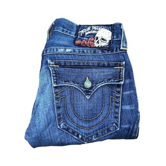 True Religion × Vintage Vintage True Religion Jeans Size 33 'Skull Tab' RICKY Blue Size US 33 - 8 Thumbnail