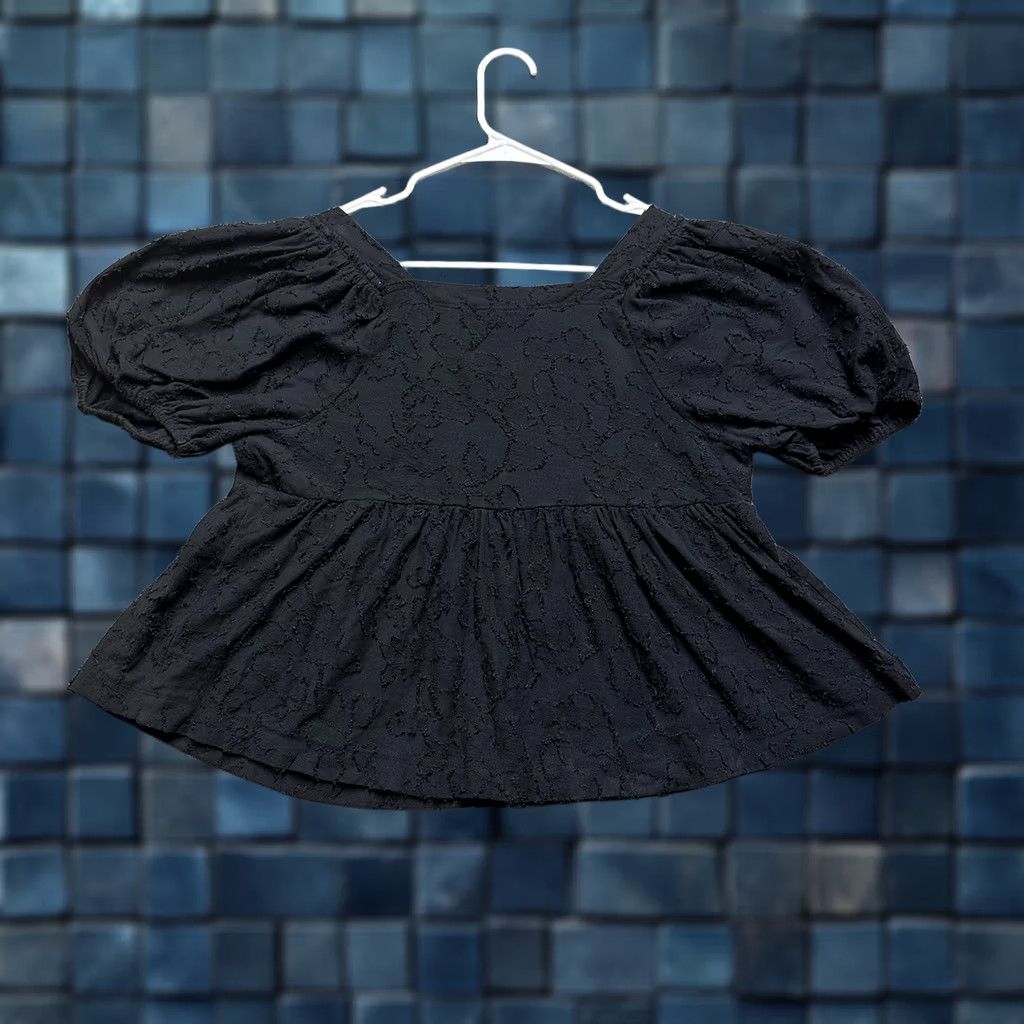 Vintage Maeve Anthropologie Blouse Top Womens M Black Textured Puff Sleeve Square Neck Size M / US 6-8 / IT 42-44 - 1 Thumbnail