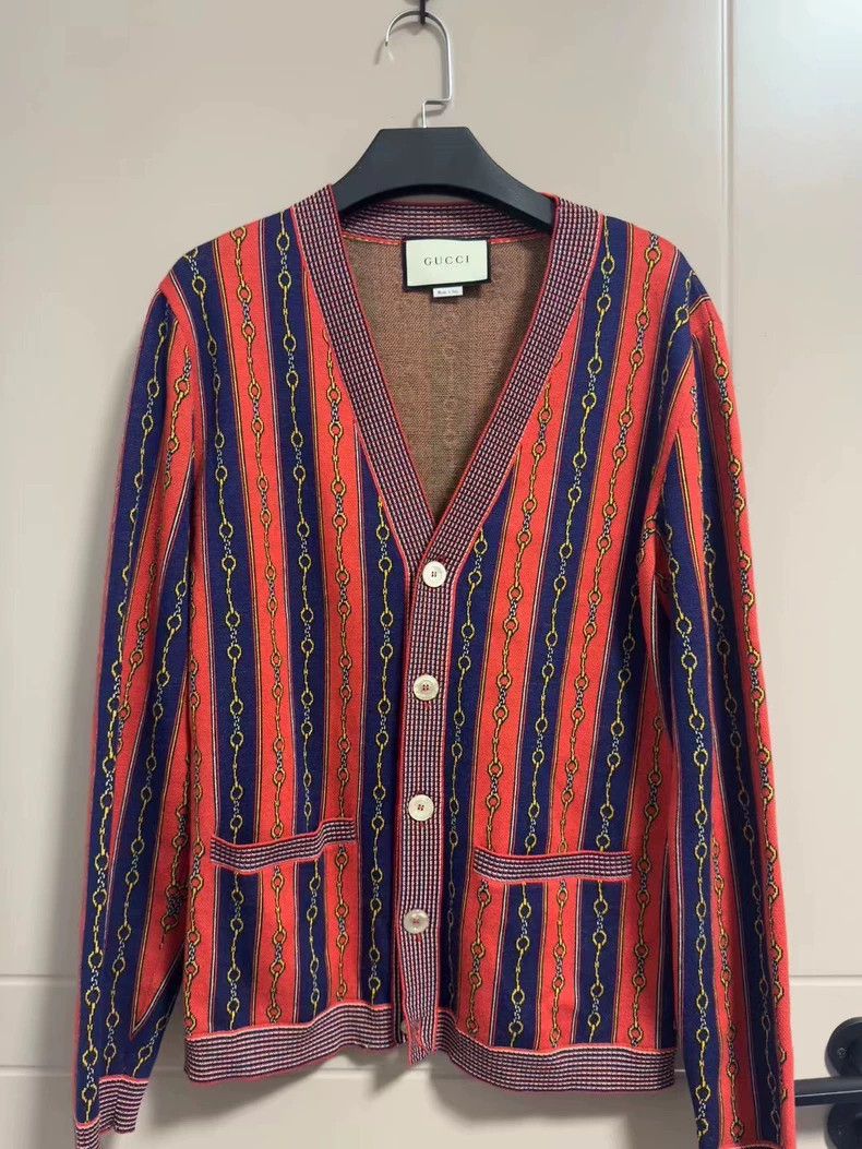 Gucci V-neck long-sleeved striped single-breasted cardigan