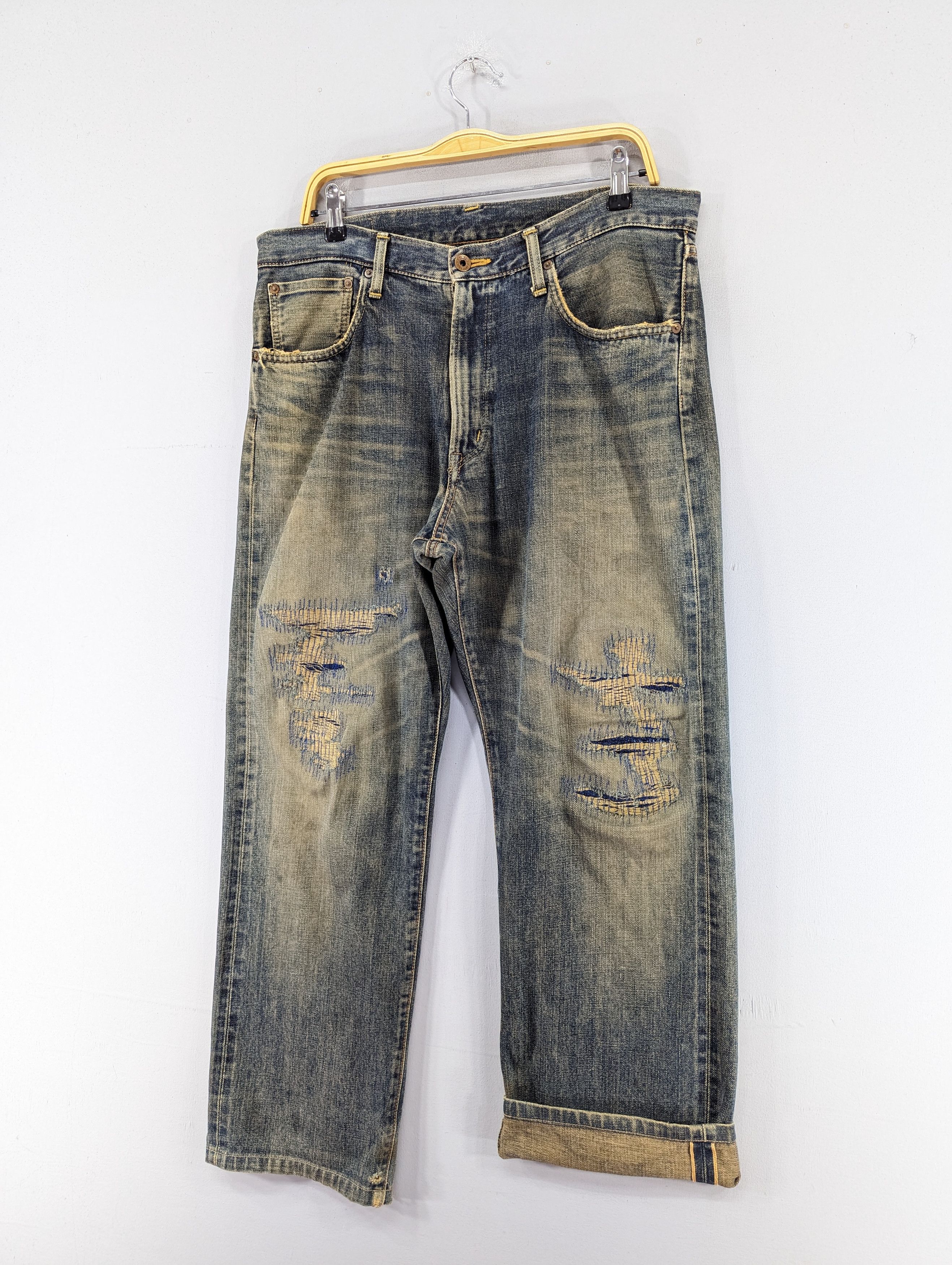 Edwin Vintage Edwin 505 X Distressed Selvedge Dirty Blue Jean Size US 35 - 2 Thumbnail