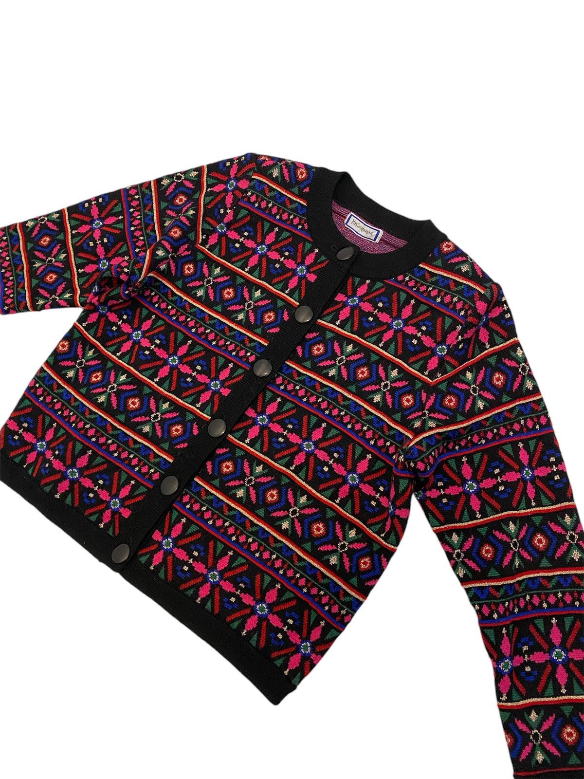 Saint Laurent Paris × Yves Saint Laurent 🔥Yves Saint Laurent Floral Knitwear Down Button Jacket Size US M / EU 48-50 / 2 - 4 Thumbnail