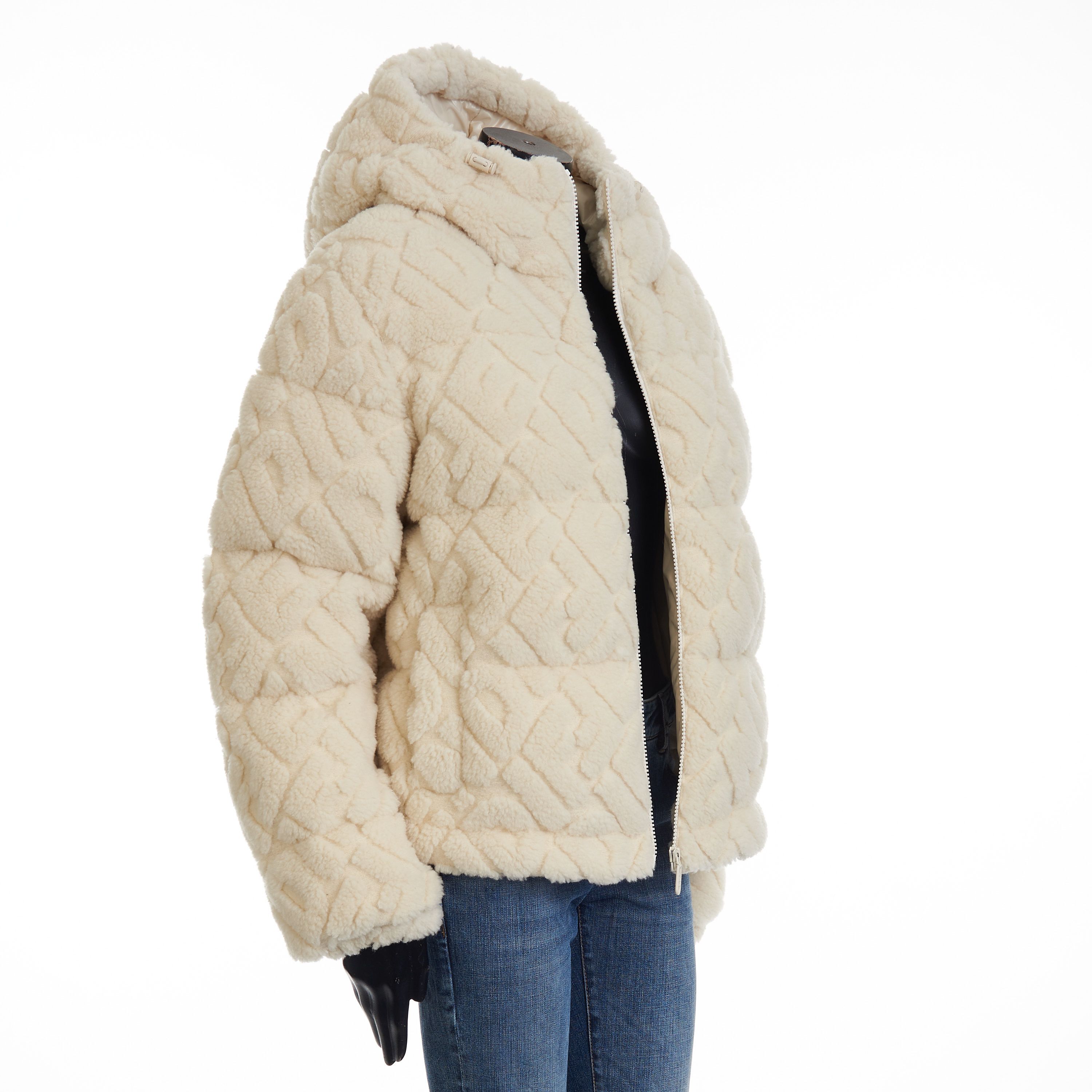 Fendi Short Blouson Jacket - White Wool, FF Motif, Drawstring Size L / US 10 / IT 46 - 11 Thumbnail