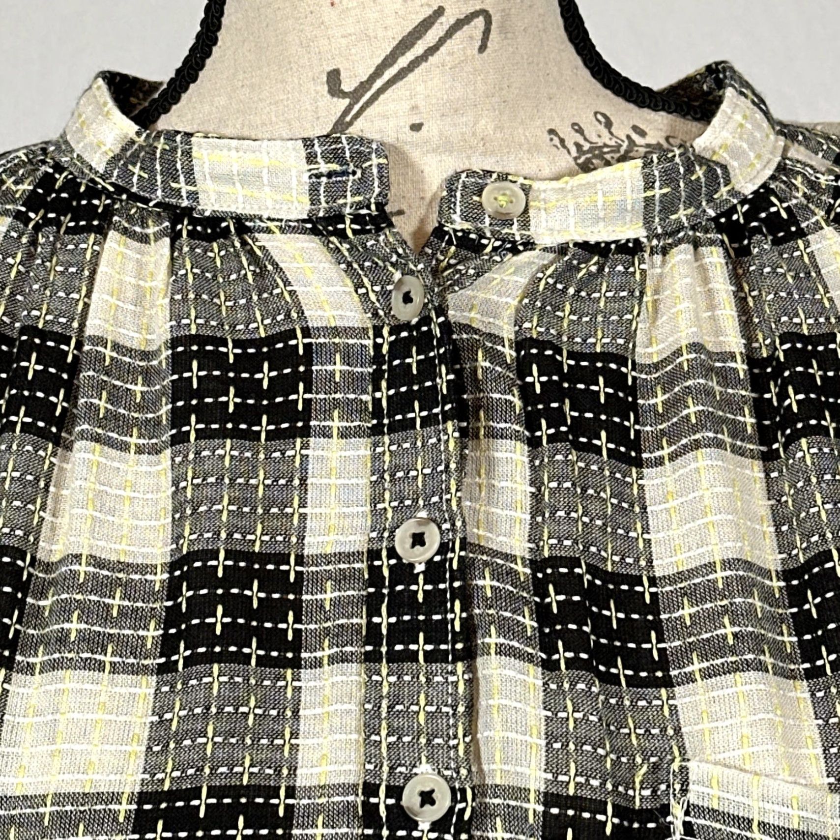 Vintage VINTAGE Pilcro Anthropologie Shirt Womens XL Black Plaid Ruffle Collar Long Sleeve Button-Front Knit Lightweight All Seasons Womens XL Size XL / US 12-14 / IT 48-50 - 2 Thumbnail