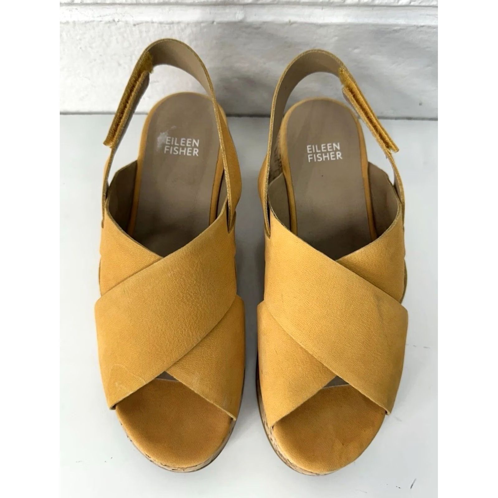 Eileen Fisher EILEEN FISHER Sandals Wedge Platform Cork Timor Espadrille Women’s Size 7.5 M Mango Leather Hook & Loop Size US 8 / IT 38 - 4 Thumbnail