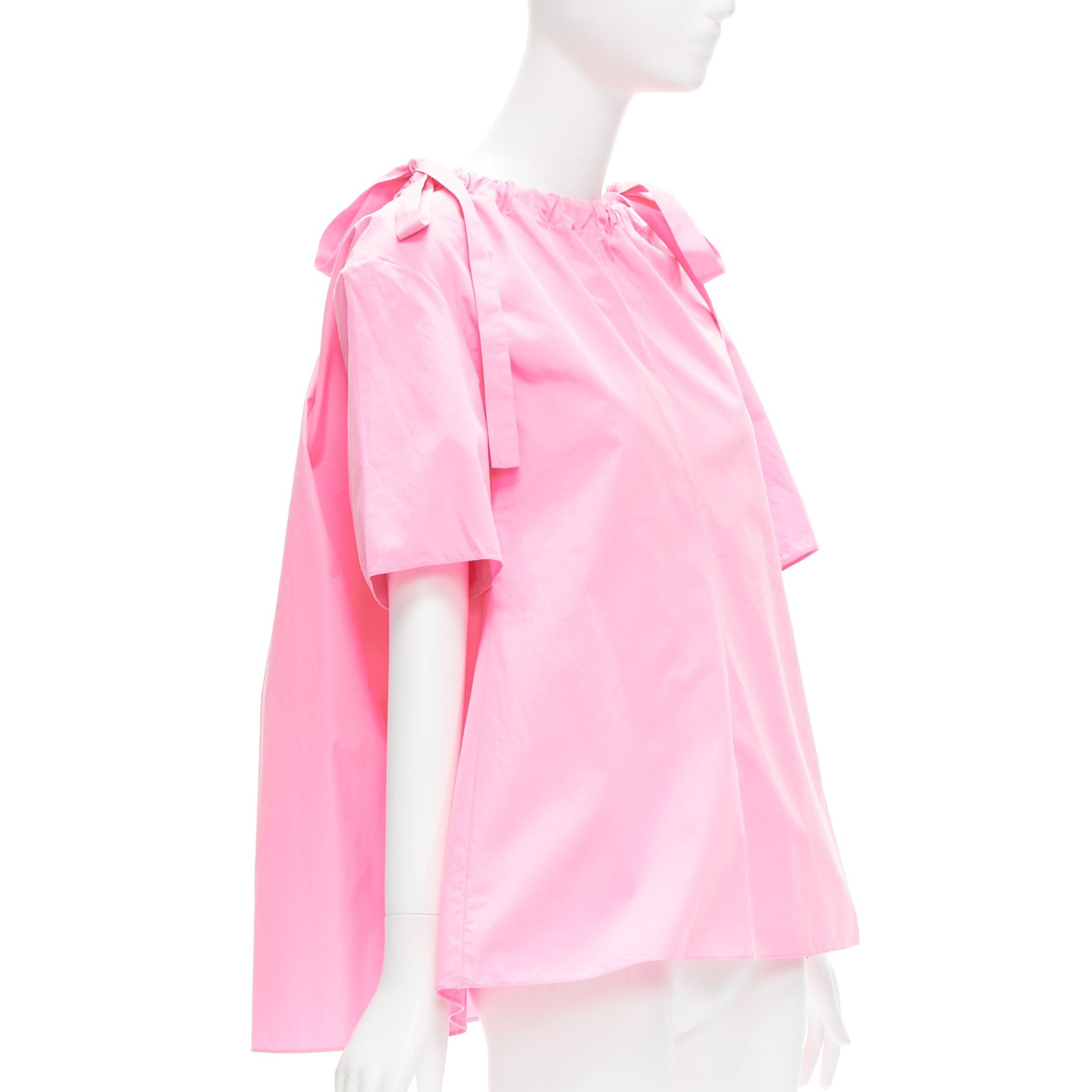 image of Marni Pink 100% Cotton Side Drawstring Collar Trapeze Top It36 Xxs, Women's