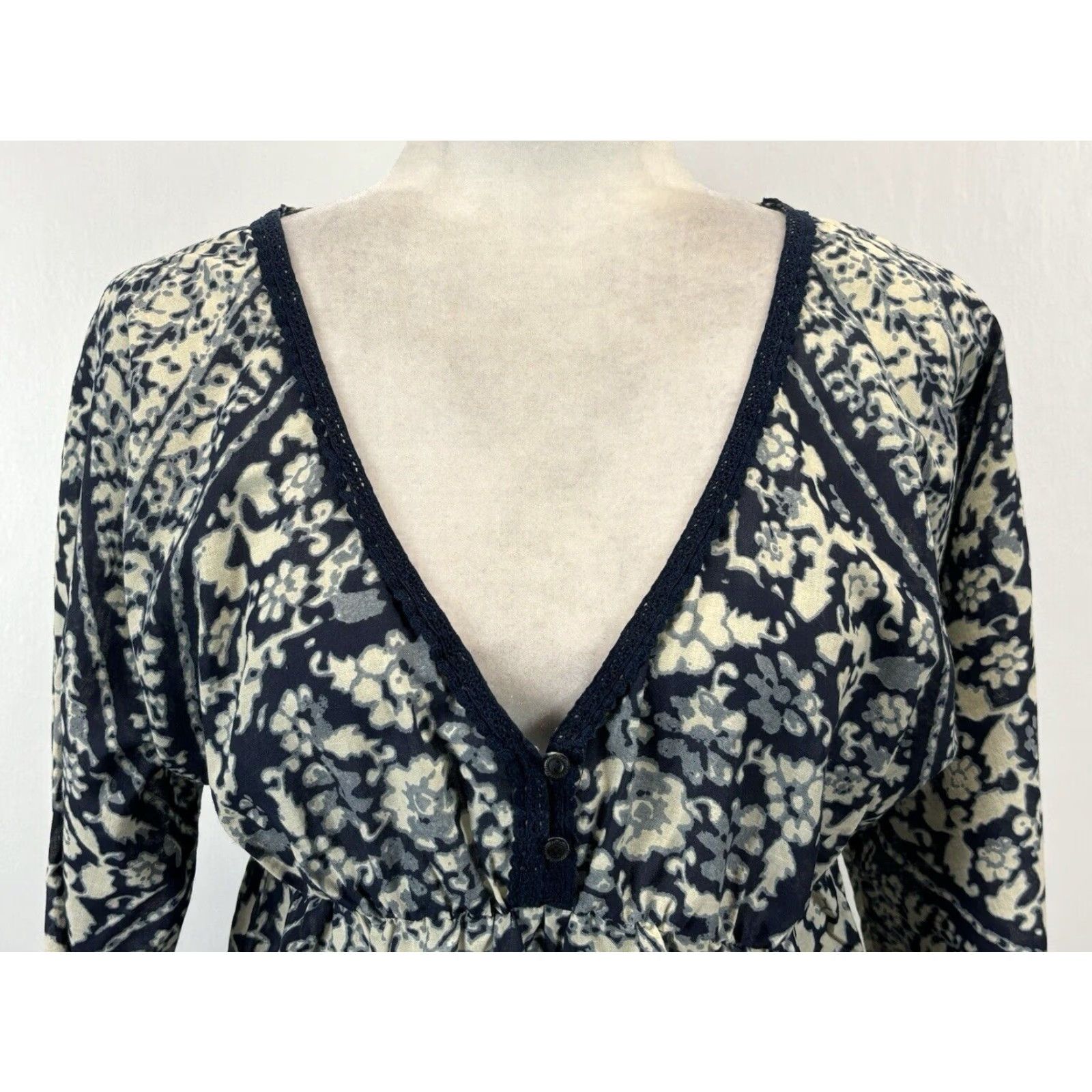 Vintage VINTAGE Denim & Supply Ralph Lauren Peasant Top Blouse Small Navy Tan Size S / US 4 / IT 40 - 5 Thumbnail