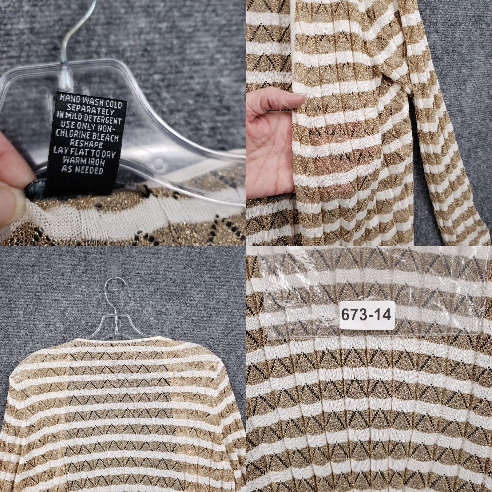 Vintage Sweaterworks Cardigan Sweater Womens L Brown Silk Metallic Striped Open-Knit Ribbed Casual Clothing Styling Ladies Size L / US 10 / IT 46 - 8 Thumbnail