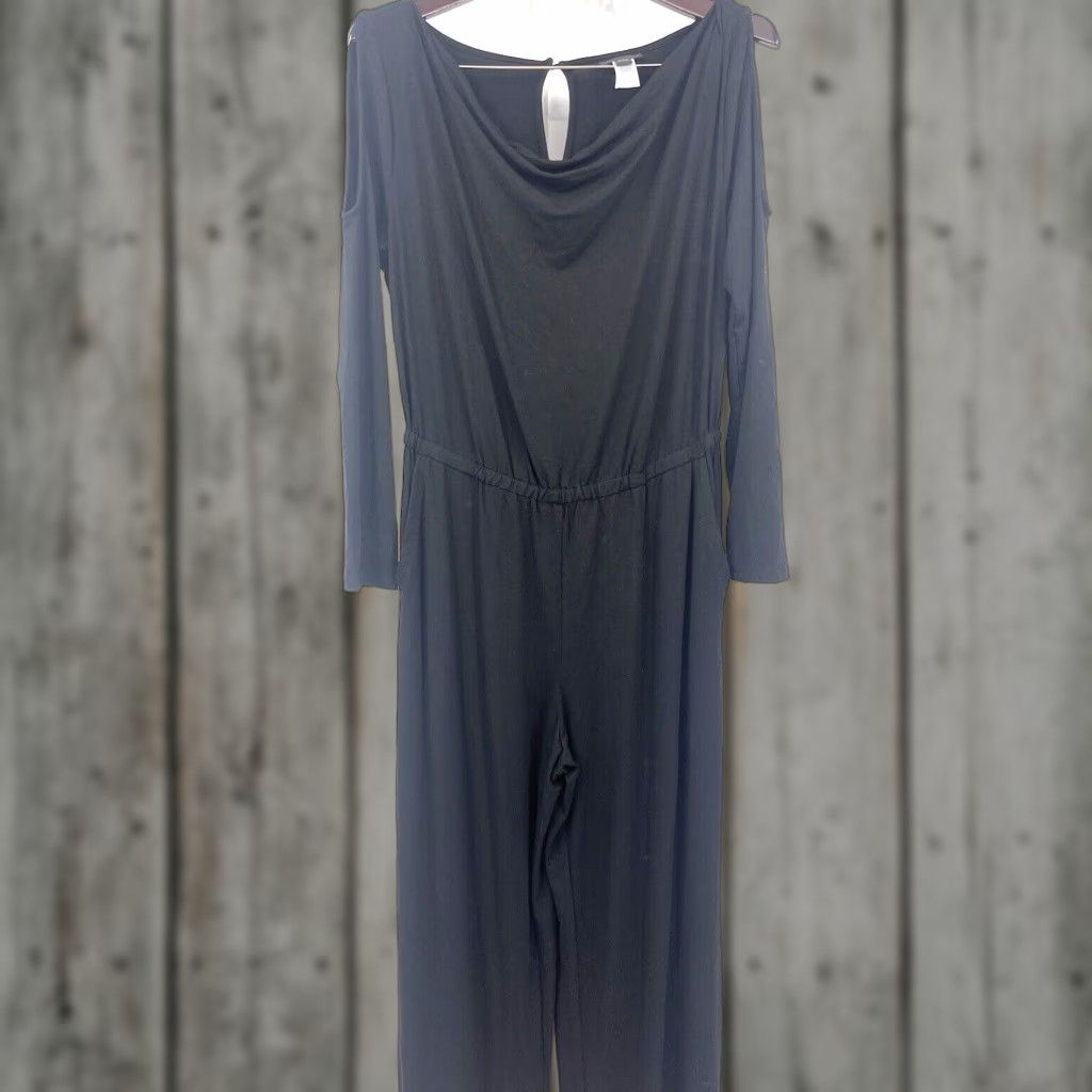 J. Jill J. Jill Wearever Jumpsuit Women S Cold Shoulder Stretch Black Jersey Quiet Luxury Cottagecore Size 28" / US 6 / IT 42 - 1 Thumbnail