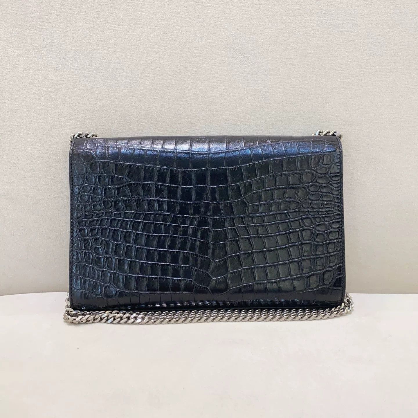 Yves Saint Laurent YSL Black Silver Croc-embossed Chain Bag Size ONE SIZE - 2 Thumbnail
