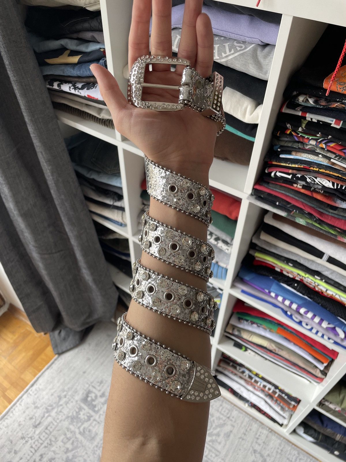 Japanese Brand Vintage Silver Belt Rhinestones Avant Garde Y2K Japanese Size ONE SIZE - 1 Thumbnail